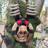 Tribal skull and ethnic fang necklace