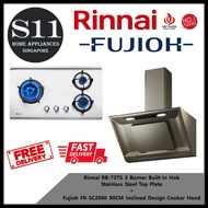 Rinnai RB-73TS 3 Burner Built-In Hob Stainless Steel Top Plate + Fujioh FR-SC2090 90CM Inclined Desi