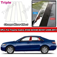 6Pcs Glossy Chrome PC Material Pillar Posts Door Window Trim Cover Stickers Exterior Parts Mirror Ef