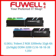 G.Skill Trident Z RGB 3200mhz 32gb Kit (2x16gb) F4-3200C16D-32GTZR DDR4-3200 CL16-18-18-38 1.35V Ram