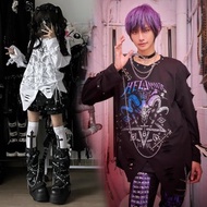 原創龐克風地獄巴風特割破漸層感不規則長袖T恤多重鐵鍊【JJ2554