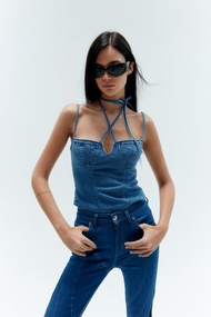 MOTTOM - Opal Blue Denim Corset Top