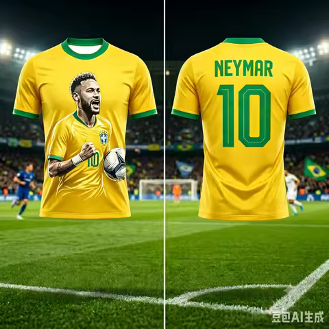 Kids Brazil Soccer T-Shirt Neymar #10 Player Portrait Print Breathable Quick Dry Training Tee Fan Sp