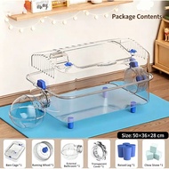 Hamster Cage|50×36×28cm Transparent Full‐View House|Golden Hamster Habitat With Wheel & Bathroom Acc