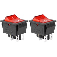 QTEATAK KCD4 2Pcs DC 12V-24V 30A DPST 4-Pin 2 Position ON/Off Boat Rocker Toggle Switch with Red LED