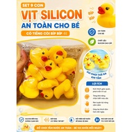 Set of 9 Safe Silicone Ducks for Babies - Cute Beep Whistle Water Bath Toys