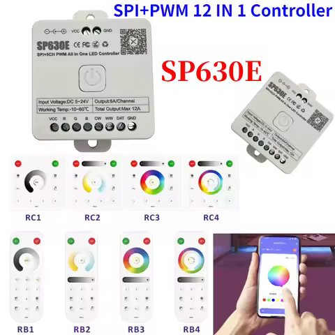 12 in 1 SP630E SPI Bluetooth LED Controller DC5-24V for WS2811 WS2812B SPI 5050 2835 Single Color RG