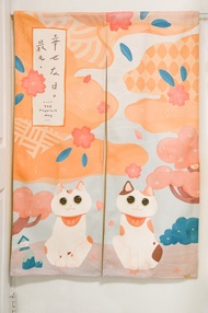 輕復古招財貓門簾 布簾掛簾 風景門簾 貓門簾