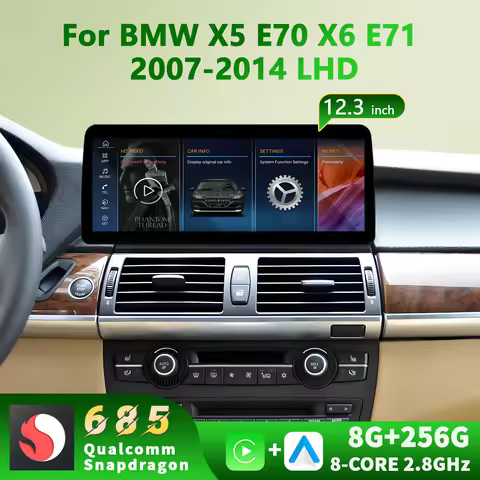 12.3 inch Snapdragon 685 For BMW X5 E70 X6 E71 2007-2014 Android 14 Split Screen Wireless Carplay Ca