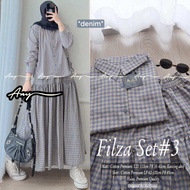 Filza set rok wanita setelan rok bahan katun motif Square kotak-kotak