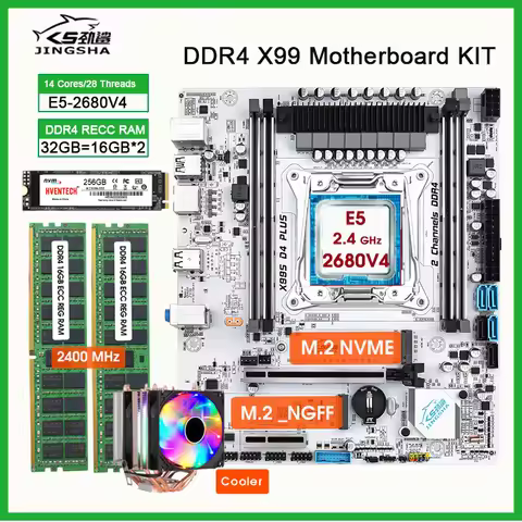 JINGSHA X99 D4 PLUS LGA 2011-3 XEON X99 Motherboard With Intel E5 2680 V4 2*16G DDR4 ECC Memory 256G