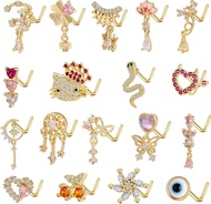 TAMHOO 18Pcs 18G Nose Rings L Shape Nose Ring Stud For Women-Butterfly Nose Ring - Heart Nose Ring- 