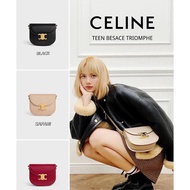 Celine, CE Classic TEEN BESACE TRIOMPHE Glossy Cow Leather Handbag Arc de TRIOMPHE Saddle Bag Arc de
