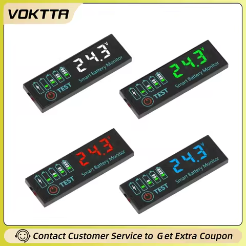 DC 7-55V Voltmeter Voltage Tester HD LED Indicator Light 3S-12S Volt Meter For Acid Battery/lithium-