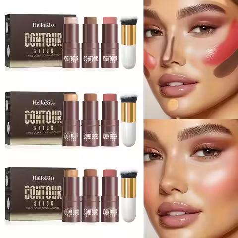 4pcs Contour Stick, Highlighter Stick, Blush Stick 4pcs Cream Contour Kit with Contour Brush, Create
