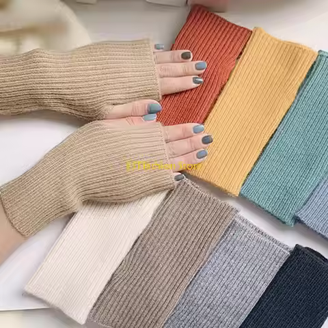 Y5GC Knitted UV for Protection Half Finger Glove Women Office Typing Solid Color Mitt