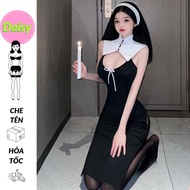 Sexy The Nun Nun Cosplay with head scarf - sexy Valak Nun costume nightgown with black buttons