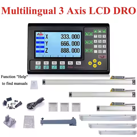 19 Languages GCS909-3 3 Axis LCD DRO SET Digital Readout with 3 Pieces 50-1000mm 5um/1um Linear Scal