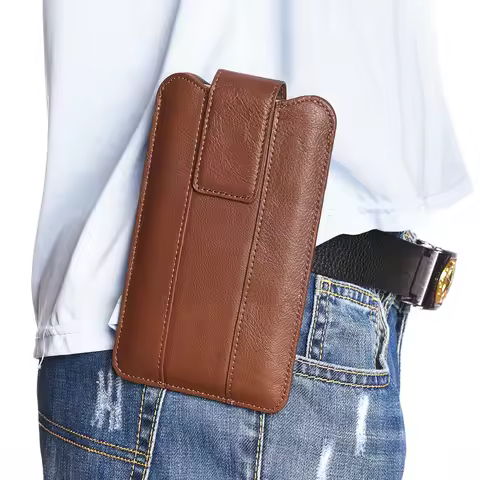 Genuine Leather Phone Waist Bag Belt Clip Case For Samsung S25 S24 S23 Ultra S22 Plus S21 S20 FE,Gal