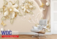 walpaper motif bunga gold 3d, wallpaper dinding custom, wallpaper 3d