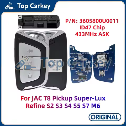 TopCarkey 3605800U0011 3605800P33H2 Original Smart Remote Key ID47 Chip 433MHz for JAC T6 T8 Refine 
