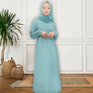 Baju Gamis Polos dengan Bahan Wolfis Biru Wardah