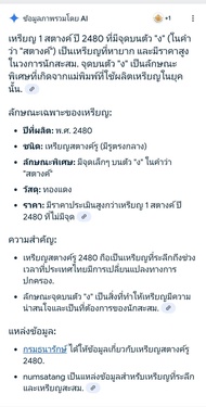 เหรียญรู 1 สตางค์ สยามรัฐ 2480 พิมพ์ ง จุด พิมพ์หายากนัดรับเท่านั้น