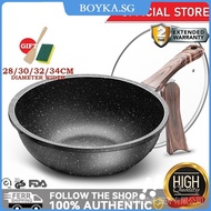 【In stock】IkunHao Frying Pan Non Stick Vajra Maifan Stone Non-Stick Wok 24 / 28 / 30 /32 CM Deep Frying Pan with Lid PFOA Free Suitable for All Stoves Gas ZK4U