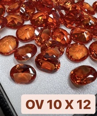 พลอยพัดพารัดชา พลอดอัดเนื้อแข็งคอรันดัม Corundum Padparadscha sapphire รูปไข่ 10X12. พลอยสังเคราะห์.