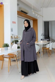 ZAHIRA Long Outer Premium by ALIETHA Jaket Wanita Muslimah Kekinian Bahan Zara Knit Full Resleting D
