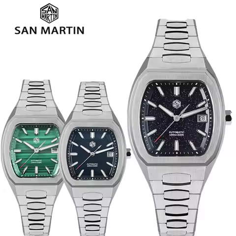 San Martin SN0145 39.5mm Men Dive Watch Tonneau Luxury Mineral Dial PT5000 SW200 Automatic Mechanica