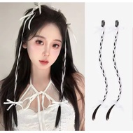 PUTIH Hairclip braid one small white pink blue ribbon7892