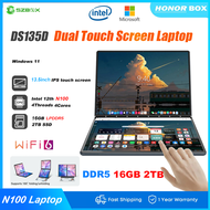 13.5Inch Portable Foldable Monitor Dual Touch Screen Laptop Intel N100 Mini PC 1080P FHD IPS DDR5 16GB 2TB Laptop Windows 2 in 1 Tablet PC Notebook Computer Office
