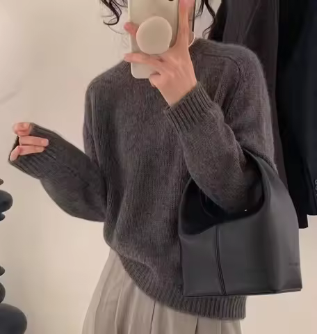 High-grade ~ autumn cashmere sweater women's crewneck sweater loose pullover wool knit bottom sweate