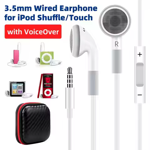 3.5mm iPod Original Wired Earphone Earbuds with VoiceOver for iPod Shuffle 2 3 4 5 6, Touch 2 3 4 5 