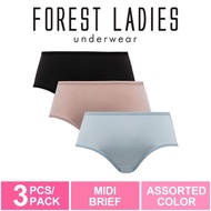 Forest Seluar Dalam Perempuan | Forest Ladies Microfibre Midi Brief Underwear Assorted Colours (3 Pc