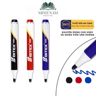 Box of 10 Bitex WB01 Whiteboard Markers with 3 Ink Colors Blue/Black/Red Smooth Tip, Safe for Health