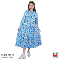 เสื้อแตงโม (SUIKA) - เดรสคอปก แขนยาว ผ้าเรยองผ่าหน้าตลอดพิมพ์ลายดอกไม้ (RY.DPL-027)