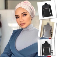 kolar tinggi baju kaos wanita lengan panjang warna pepejal wanita slim wanita slim kemeja t-shirt wa