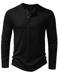 Men's Casual Front Placket Basic Long Sleeve Henley Shirt Muscle Workout Athletic Tee Tops
