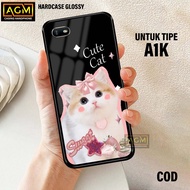 Oppo A1K Case - New Case Glossy casing Oppo A1Khp [CUTE CAT Motif] - AGM Case softcase glass casing 
