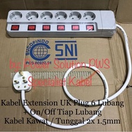 Uk Plug to EU Extension Cable 6 Holes + On Off Every Hole / 2x1.5mm