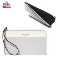 (CHECK STOCK FIRST)KATE SPADE LUCY COLORBLOCK PEBBLED LEATHER MEDIUM L-ZIP WRISTLET PLATINUM GRAY KD