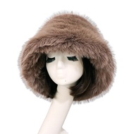 Bucket Hat Oversized Fluffy Wide Brim Soft Thickened Ear Protection Faux Fur Winter Thermal Women Fi
