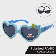 【SUNS】兒童彈力太陽眼鏡 愛心飾邊點綴 寶麗來鏡片 抗UV400 藍框藍腳