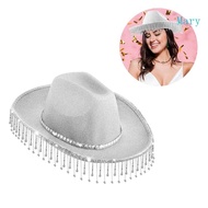 Mary Shimmering Powder Tassels Rhinestone Cowboy Hat Adult Women Bridal Shower Cowgirl Cap Masquerad