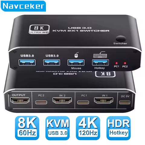 2023 Best HDMI 2.1 KVM Switch 4K 120Hz HDMI USB KVM Switch Dual Port USB HDMI 2.1 Switcher 2X1 4K 60