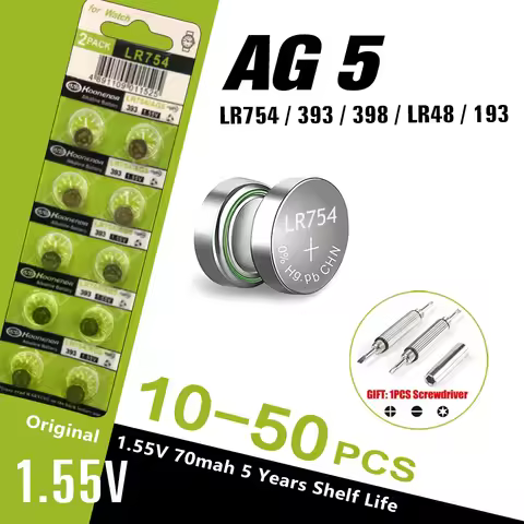 10-50PCS 1.55V AG5 LR754 Button Batteries 193 393 SR754 Round Cell Coin Alkaline Battery L754 SR754S