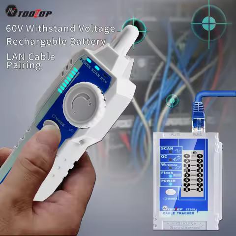 TOOLTOP ET608 LCD Network Cable Tracer RJ45 RJ11 Crimp Test LAN Cable Tester Line Finder 60V Withsta