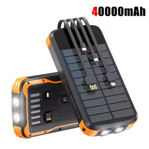 40000mAh Solar Power Bank with 4 Cable Portable Charger Powerbank for iPhone 15 Samsung S24 22.5W PD